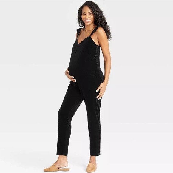 The Nines by HATCH Pants - NEW The Nines by Hatch Maternity Jumpsuit Romper Black Velvet Velour Womens M